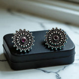 Ruby pink cut stone rawa silver studs