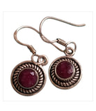 Red cut stone danglers in oxidised silver