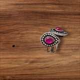 Ruby pink cut stone oxidised silver toe rings