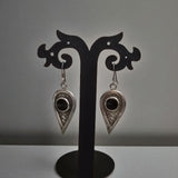 Handcrafted Oxidised silver danglers with black enamel in the middle,fish hook