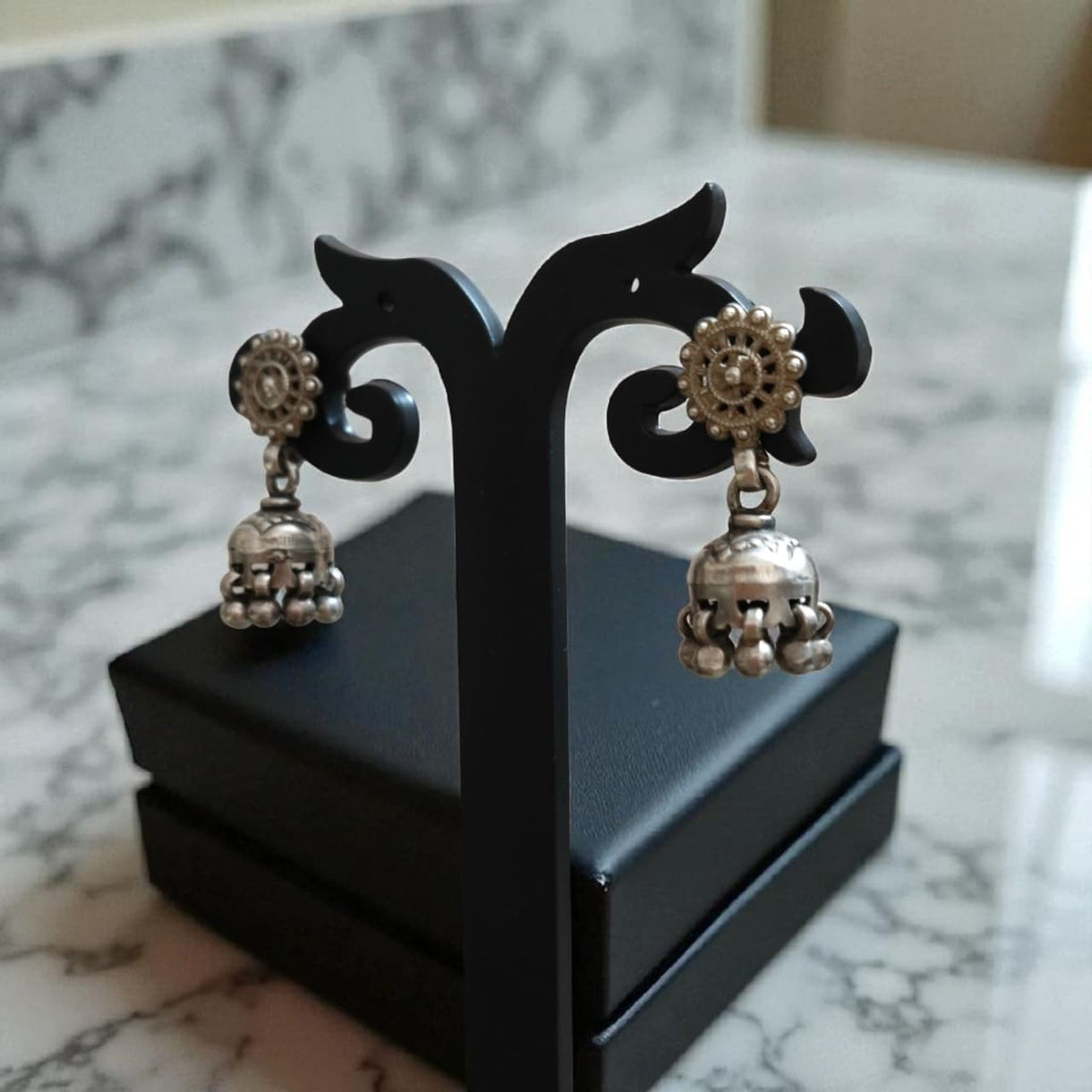 Handcrafted Oxidised silver jhumki