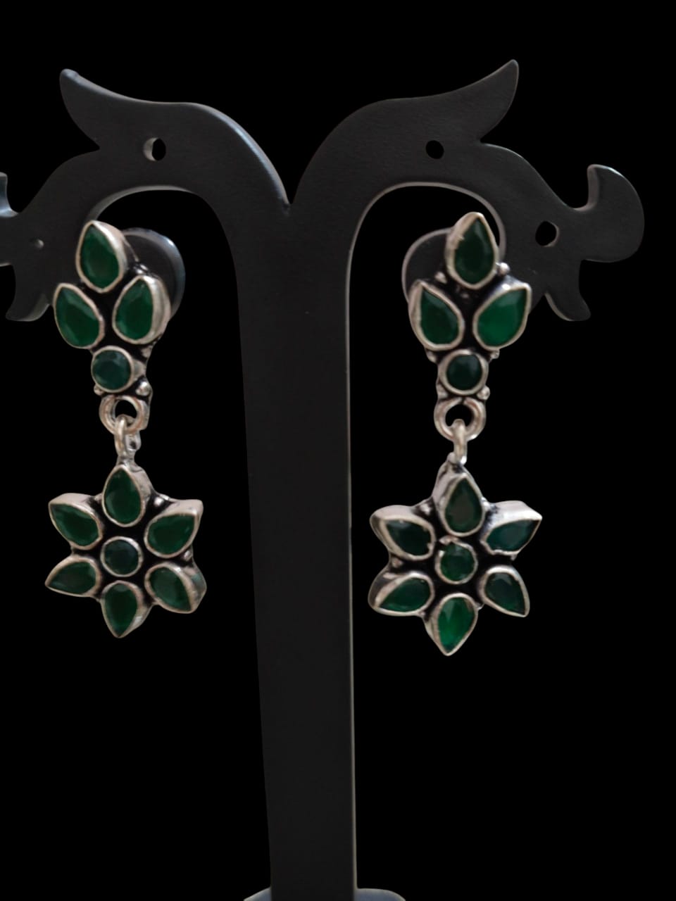 Emerald Green cut stone handcrafted 92.5 silver danglers
